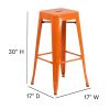 Commercial Grade 30 Inch High Backless Metal Indoor-Outdoor Bar Stool with Square Seat