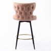 29&quot; Modern Leathaire Fabric bar chairs; 180&deg; Swivel Bar Stool Chair for Kitchen; Tufted Gold Nailhead Trim Gold Decoration Bar Stools with Me