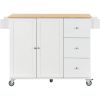 Rolling Mobile Kitchen Island with Solid Wood Top and Locking Wheels; 52.7 Inch Width; Storage Cabinet and Drop Leaf Breakfast Bar; Spice Rack; Towel